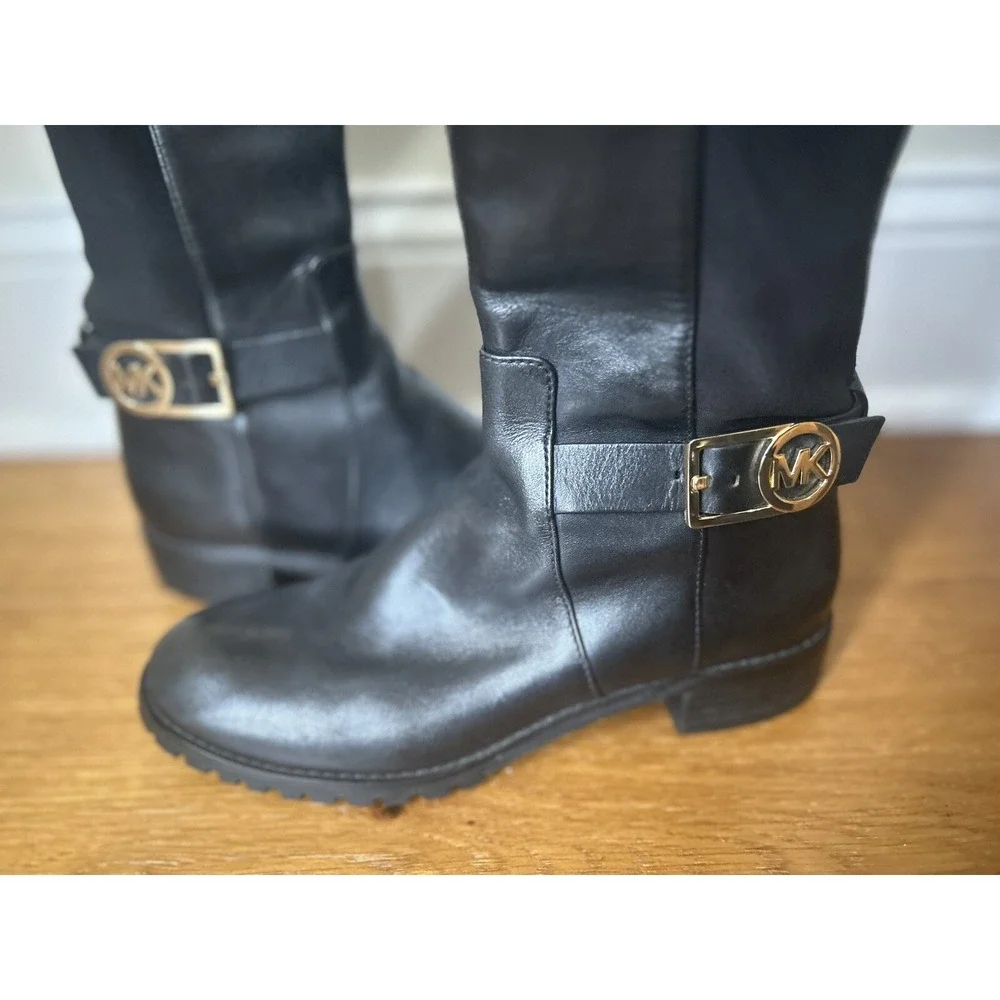 Michael Kors Over The Knee Tall Black Riding Boots Leather  Women's 6 Stretch